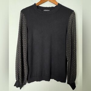 Adrianna Papell Black Sweater with Sheer Sleeves w/Metalic‎ Gold Detail Size Med